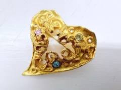 美品　Christian Lacroix　クリスチャンラクロワ　ストーン　ハート　ブローチ　ゴールド　マルチのサムネイル
