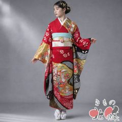 振袖 駒刺繍 絞り 花唐草文 金彩 正絹 美品 振袖単品 成人式 トール