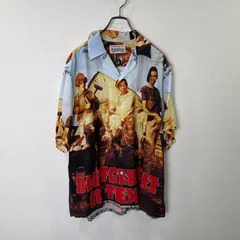 S00777 WACKO MARIA ワコマリア|悪魔のいけにえ|アロハシャツ|HAWAIIAN SHIRT|Rayon レーヨン| スカイブルー|半袖シャツ|総柄|映画コラボ|ストリート|アメカジ|Y2K|90S|USA古着|ヴィンテージ|古着|メンズMのサムネイル