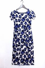 美品 ロシャスプルミエール 花柄 半袖 ペプラムワンピース ネイビー