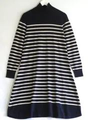 【231350】＜柔らか＞ Max Mara Weekend マックスマーラウィークエンド  シルクウール ボーダー柄　ニット ワンピース  ・M 濃紺/白のサムネイル