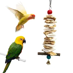 Umeloeo インコ おもちゃ 鈴付き 吊下げ カトルボーン イカの骨 天然草 鳥 噛むおもちゃ 噛む玩具 ストレス解消 カルシウムの補給 小鳥 文鳥 オウム セキセイインコ バードトイ ペット用品のサムネイル