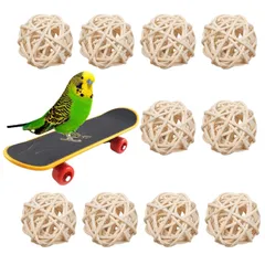 Roczential 11個セット セキセイインコ おもちゃ、ミニマンチボール 直径3cm 無着色 ナチュラルカラー 鳥 おもちゃ インコ おもちゃ セキセイインコ オカメインコ かじり木 ペット用 ハムスター おもちゃ うさぎ 猫 おもちゃ ボール 小動物