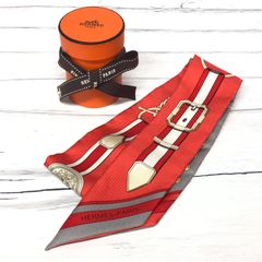 HERMES エルメス ツイリー ボルデュック リボン柄 ボルドー×アイボリー