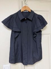 eLLa selectshop アシメフリル フレンチスリーブブラウス ブラック