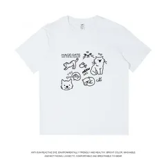 ネコTシャツ（ホワイトLサイズ/XLサイズ/2XLサイズ）春夏秋半袖かわいい猫ＴねこTしろ白Ｔ