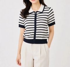ROSIE SHIRT KNIT bibiyボーダー柄半袖ニットトップス - メルカリ