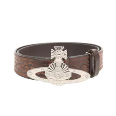 vivienne westwood MAN ヴィヴィアンウエストウッドマン ベルト ダークブラウン サイズ:FREE  オーブ バックル カービング レザー ベルト ブランド ファッション アイテム 小物【メンズ】【中古】