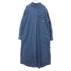 美品 LOGOS ロゴス ワンポイントロゴ 長袖 デニム シャツワンピース L ブルー レディース 古着のサムネイル