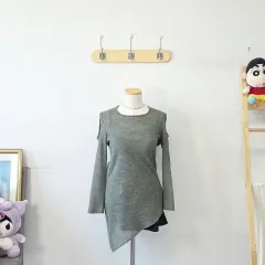ヴィンテージ カーキ 斜めボーダー スリット アシンメトリー メッシュTシャツ