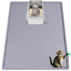 Bartuke 大型猫用トイレマット（玩具ボール付き），96×63cm シリコン製猫砂捕捉マット（散乱防止），猫の足に優しく，クリーニング容易（ライトグレー）のサムネイル