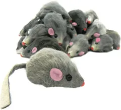 고양이 마우스 장난감 5피스 고양이용 인조 모피 마우스 장난감 6.7인치 고양이 마우스 장난감 인터랙티브 리얼한 사이즈의 회색 털 방울무늬 고양이 장난감 셀프플레이 (그레이)