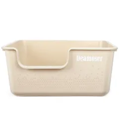 Deamoser 猫トイレ 大型 50cm ネコ ねこ 猫用トイレ本体 飛び散り防止 深め オープンタイプ シンプル 大容量 一体成形 お掃除ラクラク (50×39×22cm) ベージュのサムネイル