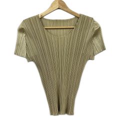 美品】プリーツプリーズ イッセイミヤケ 半袖 カットソー ベージュ