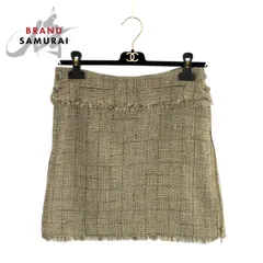 美品 CHANEL シャネル ツイード ココマークハンガー付き サイズ34 ベージュ ゴールド金具 コットン/シルク P38115 スカート 601401【中古】のサムネイル