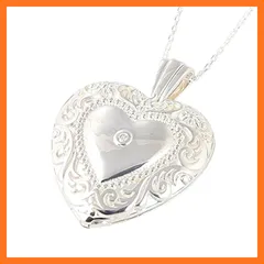 【新品】 [verona-locket] ダイヤ ロケットペンダント ハート ラージ シルバー チェーン 48cm付 0