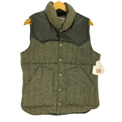 ハリスツイード Harris Tweed スコットランド製 レザー切替 ヘリンボーン ウール 中綿ベスト メンズ import：M のサムネイル