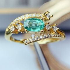 天然エメラルドリング 5*7mm S925 シルバー、ナチュラル□So 9185