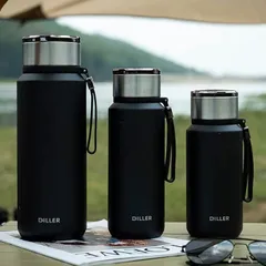 オシャレ 水筒 800ml-1.5リットル 茶と水の分離 フィルターバスケット付き タンブラー 蓋付き おしゃれ 男の子 女の子 すいとう こぼれない マグボトル 保温 マグカップ 1.5 (黒, 800ml)のサムネイル