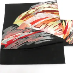 名古屋帯 作り帯 付帯 黒ｘ多色 抽象柄 お太鼓柄 仕立て上がり 着物帯 ワンタッチ帯 手軽 カジュアル 普段使いのサムネイル