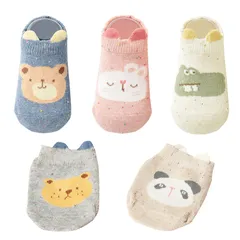 [맘스메뉴] 아기 양말, 면, 귀여운 아기 양말, 미끄럼 방지, 봄, 여름, 가을, 겨울, 9cm~11cm, 5개 세트