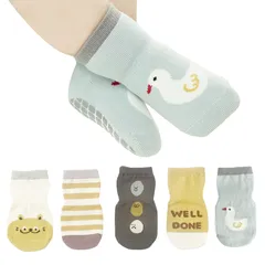 [HOOMCOOM] 아기 양말, 아기 양말, 면, 부드러운, 미끄럼 방지, 봄, 여름, 가을, 겨울, 신생아, 12개월, 5켤레 세트, 옐로우