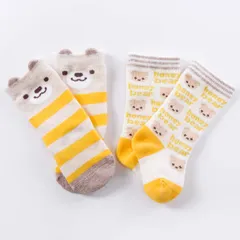 Filloie Filloie 신생아 하이 삭스 베어 2켤레 | 양말 세트 남아용 남아용 여아 아동용 베이비 코튼 6개월 7 8 9cm 7~9 cm 베이지 88-201-010004