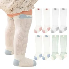 [버피디어] 베이비 하이 삭스, 여름 모기 퇴치 양말, 베이비 메쉬 니하이 양말, 4켤레 세트, 여아 정장 양말, 통기성이 좋은 선스크린 코튼 (JP, 알파벳, S, B01)