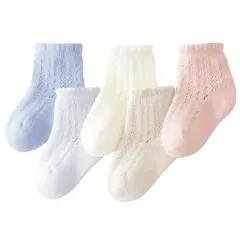 [훅쿰] 아기 양말, 아기 양말, 여름용 면, 얇고, 부드럽고, 편안합니다, 14cm~16cm, 5켤레 세트