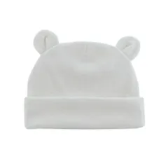 [도트 매듭] 아기 모자, 양산, 아기용 곰 귀가 달린 니트 모자, 100% 오가닉 코튼, 흰색, 15.5 x 12.5 cm 머리 18