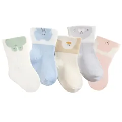 [MOMSMENU] 아기 양말, 5개 세트, 아기 양말, 면, 소프트, 남아용, 여아, 봄, 여름, 가을, 겨울, 신생아부터 12개월