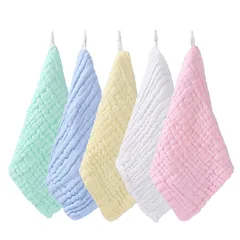 거즈 손수건 베이비 6겹 베이비 거즈 100% 순면 소프트, 네임 루프 포함 25x25cm (5)