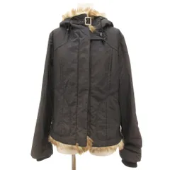 バーバリーブルーレーベル BURBERRY BLUE LABEL 中綿ジャケット 38 黒 ブラック フードフェイクファー付き ドローストリング ボタンフライ 袖リブ 裏地チェック柄 ベルト付き /SD ■GY11のサムネイル