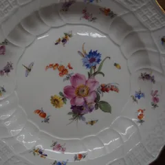 マイセン  ボタン剣  1850年-1924年　24cm  金彩絵皿 花柄昆虫  ブーケ ノイブランデンシュタイン レリーフ  自然主義  古マイセン アンティークマイセン エキスパート藤沢辻堂店  Antique Meissenのサムネイル