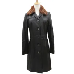バーバリーブルーレーベル BURBERRY BLUE LABEL ラムレザーコート ロング丈 38 黒 ブラック ファー襟 /YS32 ■GY74のサムネイル