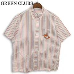 GREEN CLUBS グリーンクラブ 春夏★ 半袖 ロゴ刺繍 ストライプ シャツ 日本製 Sz.3 メンズのサムネイル