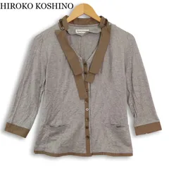 HIROKO KOSHINO ヒロココシノ 春夏★ 七分袖 切替 カーディガン 日本製 Sz.40 レディースのサムネイル