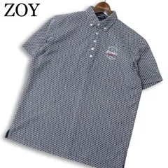 ZOY ゾーイ ゴルフ 春夏★ 半袖 総柄 ロゴ刺繍 ボタンダウン ポロシャツ 日本製 Sz.2 メンズのサムネイル