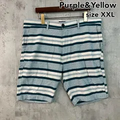 Purple&Yellow パープルアンドイエロー ボーダー ショートパンツ XXLサイズ 大きいサイズ メンズ ボトムス ハーフパンツ パンツ 綿100％ カジュアル ストリート 春夏 デイリー ユース シンプル ベーシック コットン アウトドア ★ ■◆のサムネイル