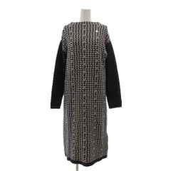 ピエールカルダン Pierre Cardin ニットワンピース ロング丈 S 紺 ネイビー アイボリー 千鳥格子柄 ボートネック メタルチャーム /SX ■ECB005のサムネイル