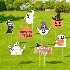 ハロウィン デコレーション ハロウィン ヤードサイン 杭付き 置物 防水 看板 カボチャ 装飾 幽霊 ハロウィーン 死神 8枚セット ハロウィングッズ 屋外 庭/玄関周り/ベランダ/パーティー用 飾りのサムネイル