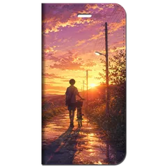 iPhone対応 スマホ 手帳型ケース 夏 踏切 夕暮れ マジックアワー 茜色 風景 エモい ノスタルジー シルエット スマホケース スタンド 【iPhone17 / iPhone16 他 iPhone各機種対応】 |iasmem02のサムネイル