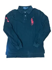 POLO by Ralph Lauren ビッグポニー 長袖ポロシャツ L ブラック×レッド CUSTOM FIT