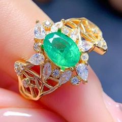 天然エメラルドリング 5*7mm S925 シルバー、ナチュラル□So 9185
