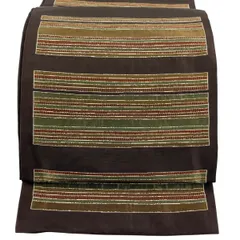 【美品】 袋帯 名品 木屋太 落款 縞 焦茶色 六通 正絹 【中古】のサムネイル