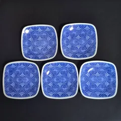 【美品】1970年代 オールド香蘭社 格子菊牡丹 銘々皿 5枚セット 変形四角皿のサムネイル