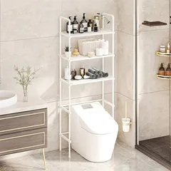 トイレ上段収納棚 4段 自立式バスルームオーガナイザー 高耐久金属・プラスチック製 浴室収納ラック 省スペース 小型バスルームユニット 穴あけ不要 / ホワイトのサムネイル