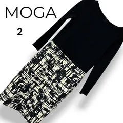 MOGA モガ ドッキングワンピース ひざ丈 ドッキング 切り替え 総柄 モノトーン スクエアネック タイト 美シルエット 上品 エレガント きれいめ オフィス お出かけ フォーマル デート セレモニー 長袖 ロングスリーブ レディース M【2】ST001のサムネイル
