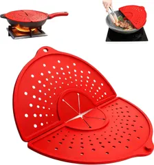 XVYUDVMI 油はねガード 折りたたみ式あぶらはね防止ガード シリコン 耐熱 250℃ 食洗機対応 22~30cm対応 鍋蓋 フライパンカバー 油はね防止 キッチンコンロ 汚れ防止 揚げ物調理用 コンパクト収納 (レッド)のサムネイル