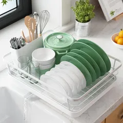 Kitsure 食器水切りラック - スペース節約型の水切りかご カトラリーボックス付き食器乾燥ラック 奥行き30.5cm×幅39.6cm ホワイトのサムネイル